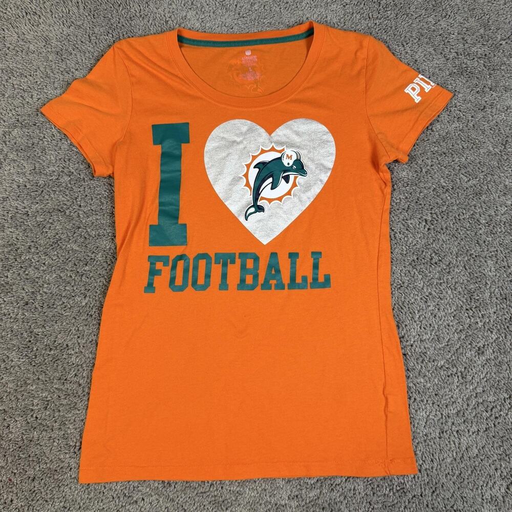 Miami Dolphins Shirt Womens L Orange NFL Football PINK Short Sleeve Crewneck